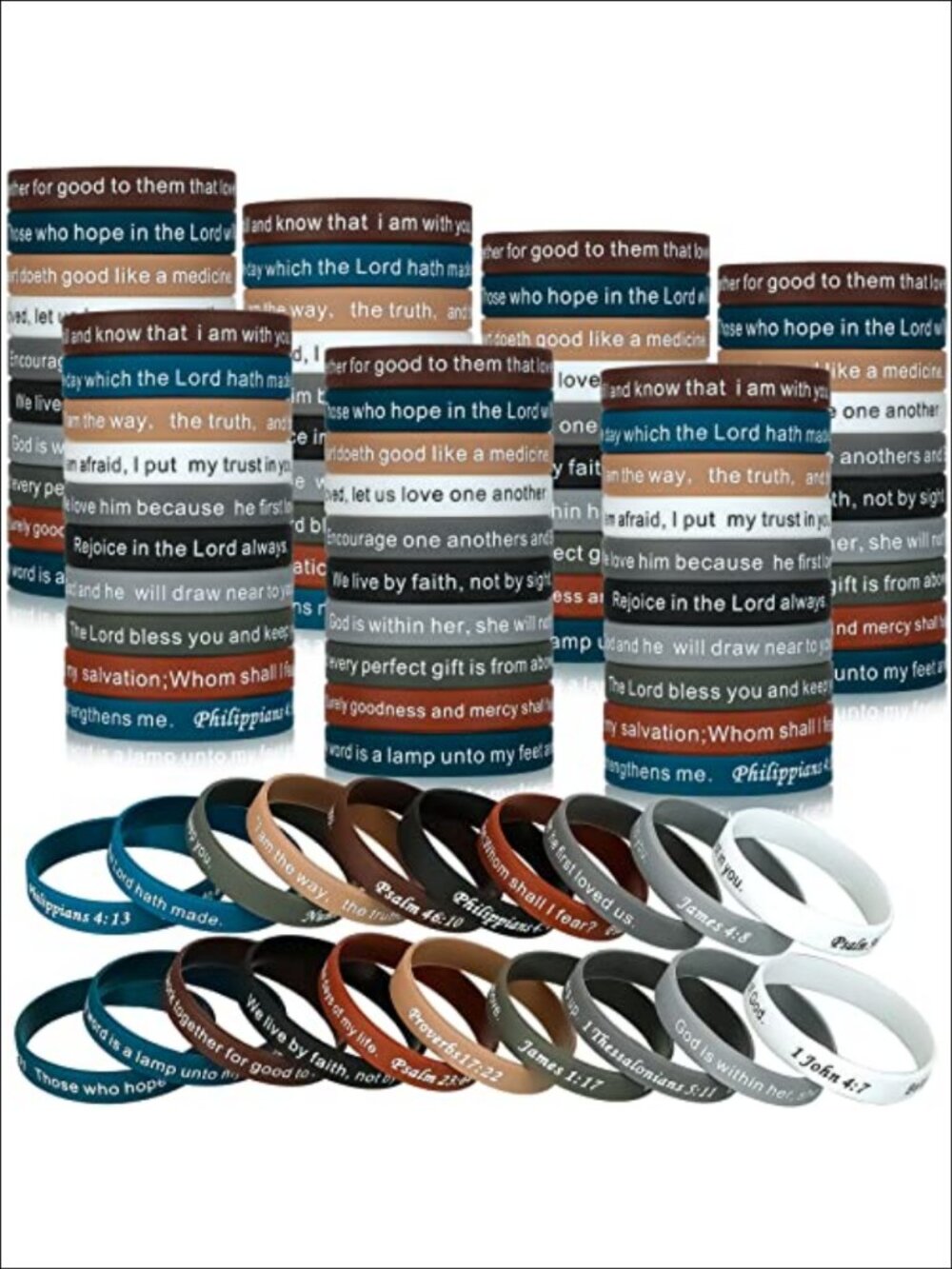 120 Pcs Bible Verse Silicone Bracelets Christian Wristbands Inspirational